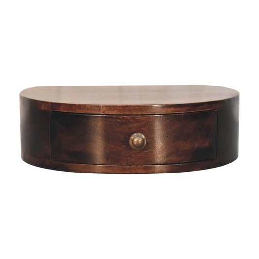 Artisan Furniture Solid Wood California Walnut Wall Mounted Rounded Bedside, Brown, 1 Drawer