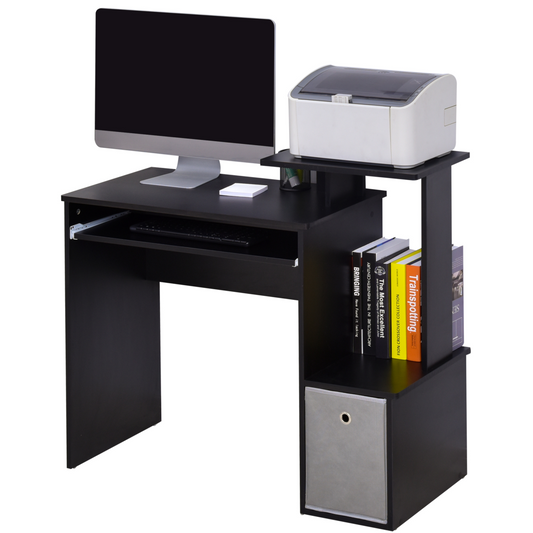 Computer Desk with Sliding Keyboard Tray Storage Drawer Shelf Black