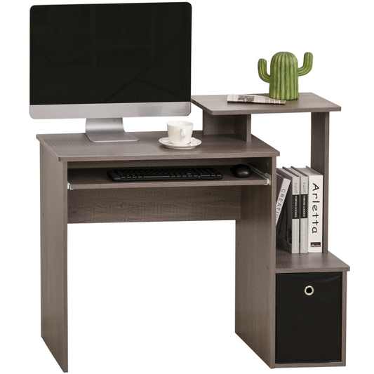 Computer Desk with Sliding Keyboard Tray Storage Drawer Shelf Grey