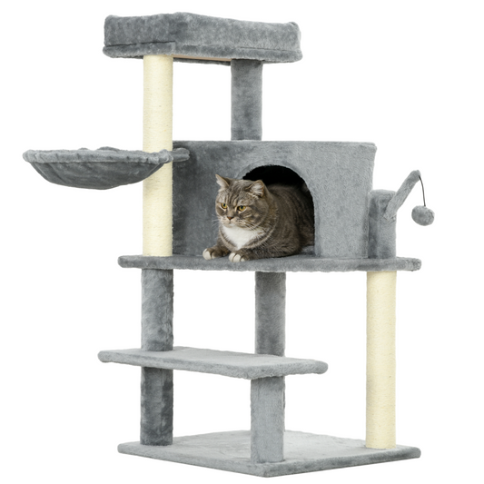 PawHut Cat Tree Tower Climbing Activity Centre with Sisal Scratching Post Grey