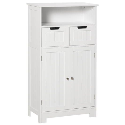 Bathroom Floor Cabinet 2 Drawers Adjustable Shelf White Removable