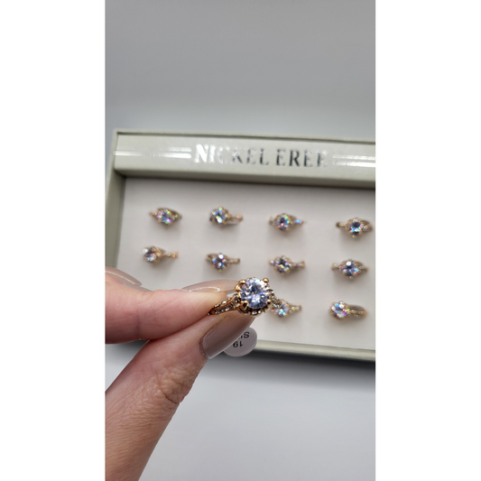 Solitaire Round Crystal Ring Gold Box set of 12