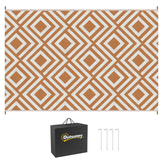 Reversible Outdoor Rug W/ Carry Bag for RV Camping Beach, 182 x 274 cm, Brown