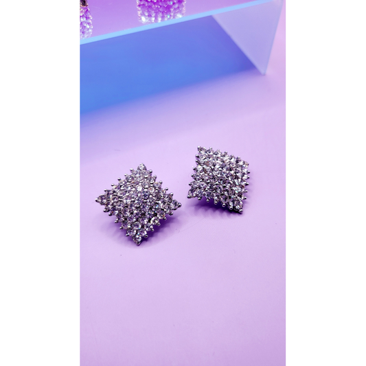 Square Iced Out Crystal Non Pierced Clip On Earrings