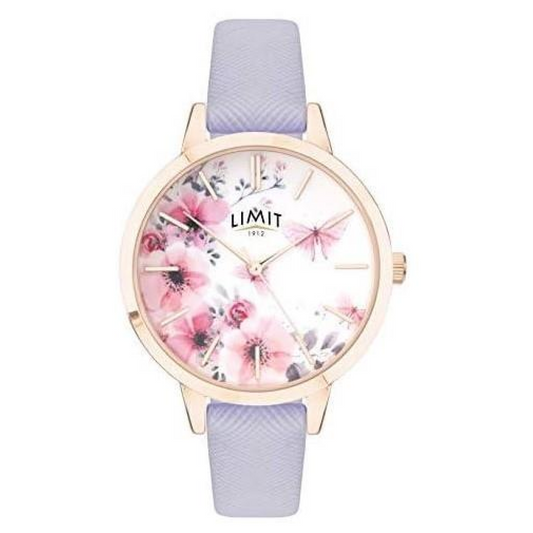 Limit Ladies Fashion Secret garden Pink & White Floral Dial Purple leather strap watch 60022