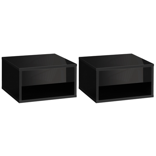HOMCOM Floating Bedside Table Set of 2 Wall Mounted Nightstand W/ Drawer Black
