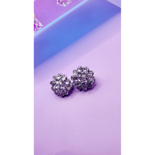 Flower Cluster Crystal Non Pierced Clip On Earrings