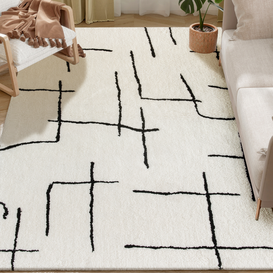 HOMCOM High Pile Modern Shaggy Rug, Soft Floor Carpet 120 x 170 cm, Cream