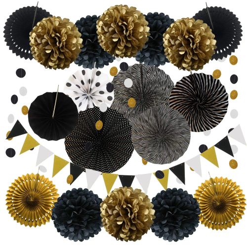 21 pcs Paper Fans Bunting Flags Pom Poms Flowers Garland For Christmas Decoration Wedding Baby Shower Birthday Party Room Decor