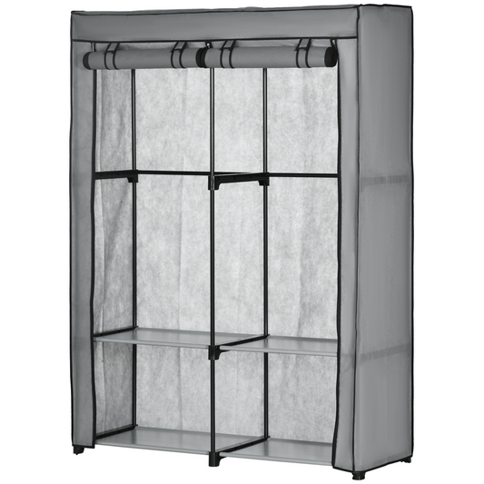 Fabric Wardrobe Portable Fabric Cabinet W/ 4 Shelves 2 Hanging Rails Light Grey