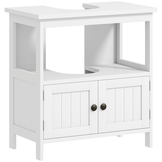kleankin Bathroom Pedestal Under Sink Cabinet Storage Shelves, Door, White