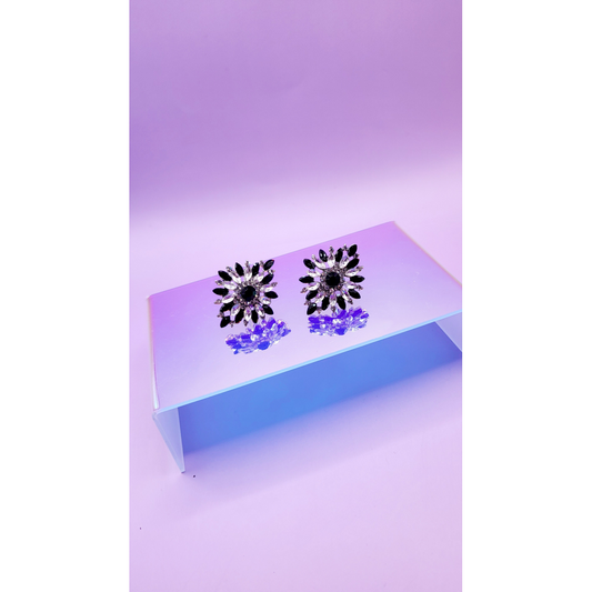 Black Crystal Non Pierced Clip On Earrings
