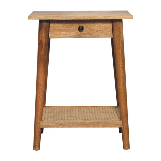 Artisan Furniture Solid Wood Woven Solid Wood End Table, Beige, 1 Drawer