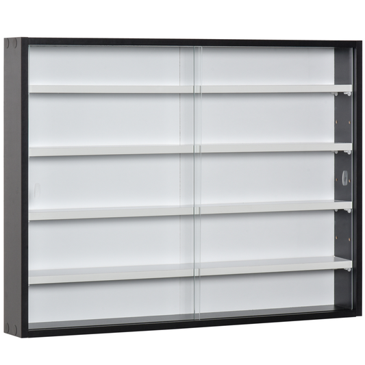 5-Tier Wall Display Shelf Unit Cabinet Shelves Glass Doors Black/White