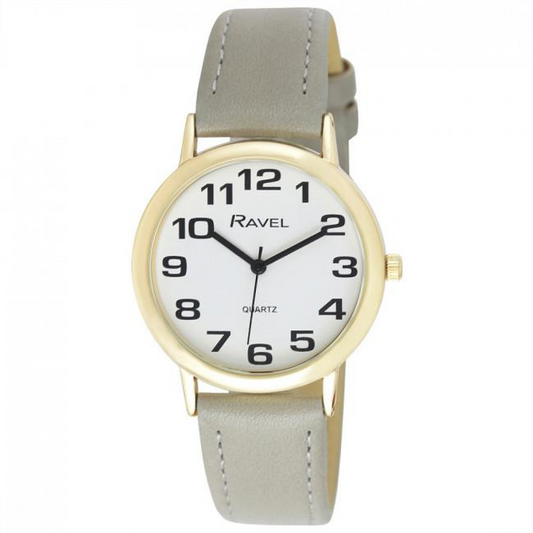 Ravel Mens Basic White Dial Grey Leather Strap Watch R0105.43.1A