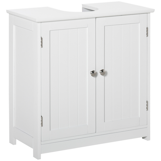 kleankin 60x60cm Under-Sink Storage Cabinet Adjustable Shelf Drain Hole White
