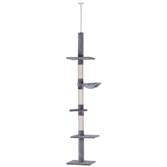 Cat Tree Scratching 5-Tier Kitty Tower Floor to Ceiling Adjustable Pawhut