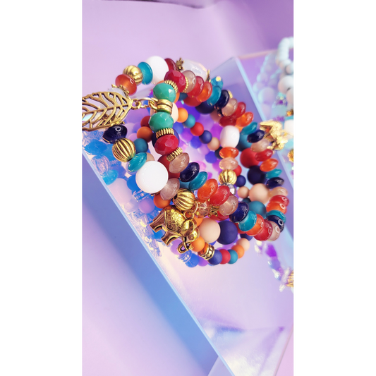 Elephant Charm Ceramic Beaded Bracelet Set