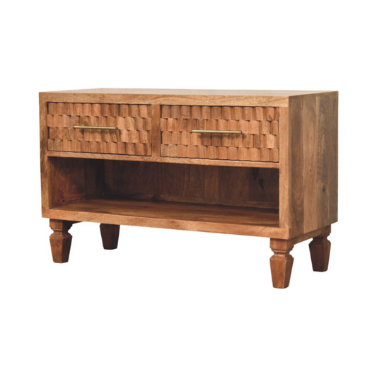 Artisan Furniture Solid Wood Arno Shoe Storage Unit in Golden Teak, 2 Drawers, 1 Shelf, Beige