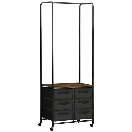 Hanging Clothes Rail Clothes Rack 6 Fabric Drawers for Hallway Bedroom HOMCOM