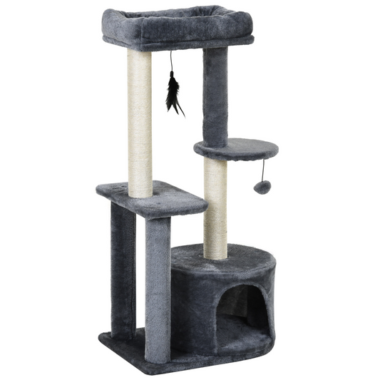 Cat Multi-Activity Tree Tower w/ Perch House Scratching Post Play Ball Pawhut