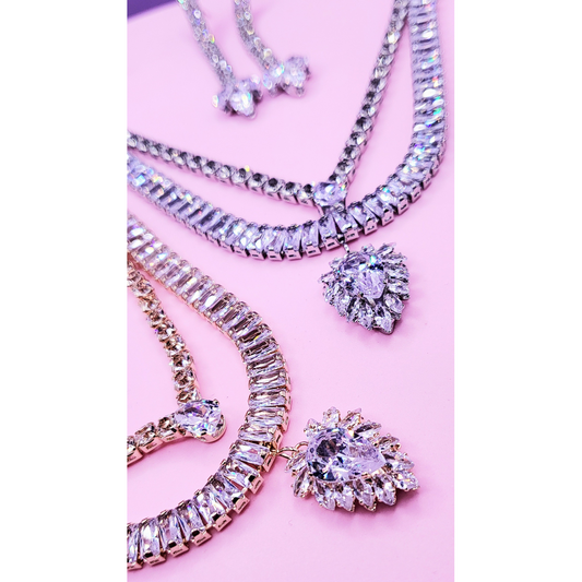 Goddess Crystal Baguette Cut Layered Necklace Set