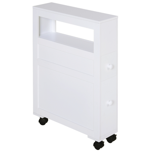 HOMCOM 72x16cm Narrow Bathroom Storage Unit 2 Drawers Open Top 4 Wheels