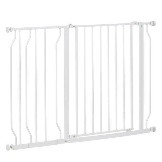 PawHut Dog Gate Wide Stair Gate w/ Door Pressure Fit, 75-115W cm, White
