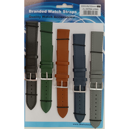 1555.05 22MM 2X Extra Long Mix Colour Leather Watch Straps Pack of 5