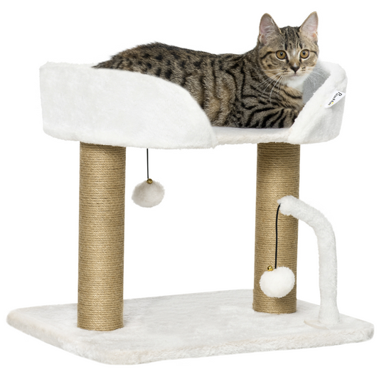 42cm Indoor Cat Tree Kitty Play Tower w/ Toy Balls, Jute Scratching Post