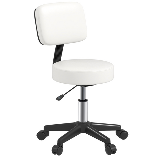 HOMCOM Adjustable Swivel Salon Chair Padded Seat Back 5 Wheels White