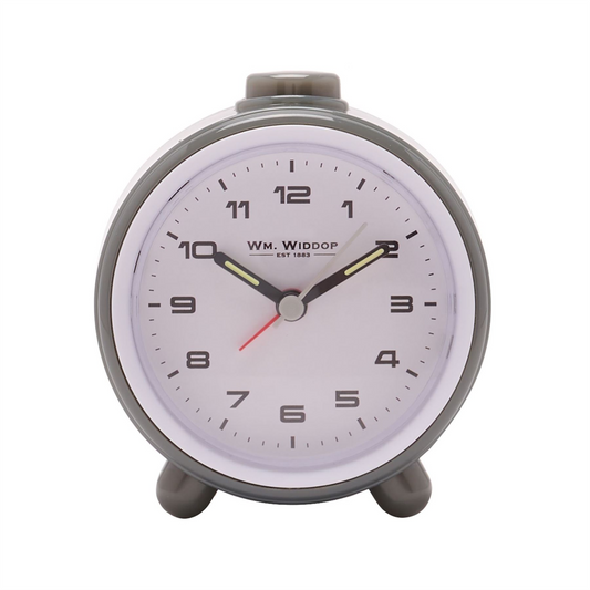 Wm.Widdop Round Alarm Clock Sweep Movement & Snooze - Grey & White
