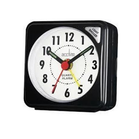 Acctim Ingot Quartz Travel Alarm Clock Light & Snooze - Black - 25/738BB