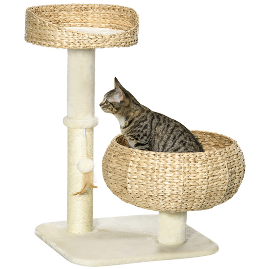 72cm Cat Tree Kitty Activity Centre w/ Two Beds, Toy Ball, Sisal Scratching Post