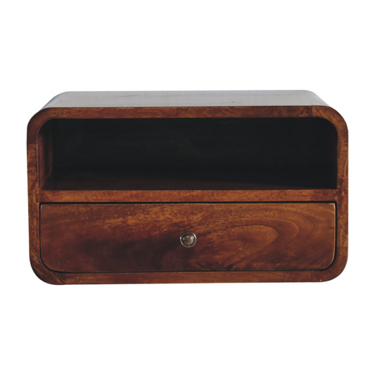 Artisan Furniture Solid Wood Large Chestnut Curve Upper Slot Floating Bedside