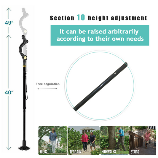 Collapsible Walking Stick 10 Levels Adjustable Height Travel Camping Hiking Walking Cane