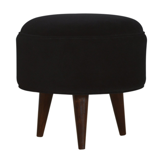 Artisan Furniture Solid Mango Wood Black Velvet Nordic Style Footstool