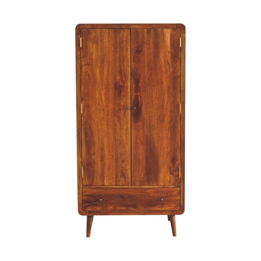 Artisan Furniture Solid Wood Curved Chestnut Wardrobe, Light Brown, 2 Doors and 1 Drawer