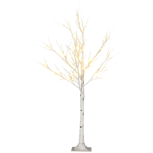 HOMCOM 4ft Artificial White Birch Tree Light 72 Warm White Pre-Lit LED Light