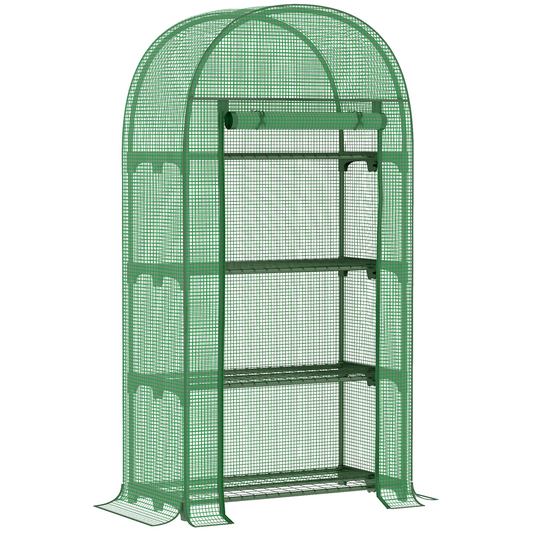 80x49x160cm Mini Greenhouse with Storage Shelf, Roll-Up ZipDoorPE Cover, Green