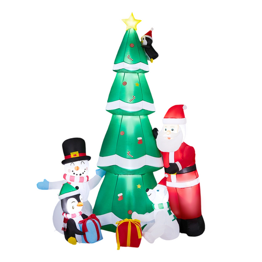 2.25M Lighted Christmas Inflatable Decoration, Inflatable Christmas Tree with Santa and Snowman, Funny Blow Up Yard Decorations with Built-in LED Lights for Holiday Party Front Yard Lawn Garden Decor