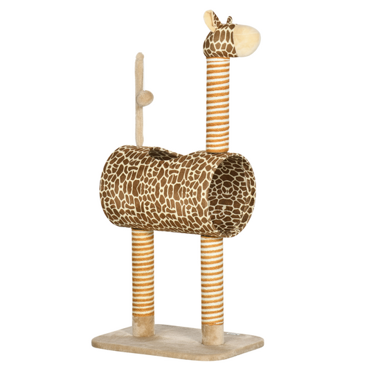 Cat Tree Cute Giraffe Kitten Play Tower W/ Scratching Posts Tunnel Ball Pawhut