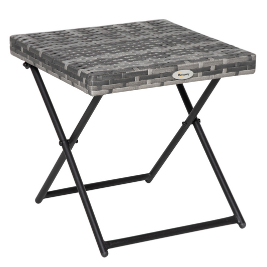 Folding Square Rattan Coffee Table Bistro Balcony Garden Steel Outsunny