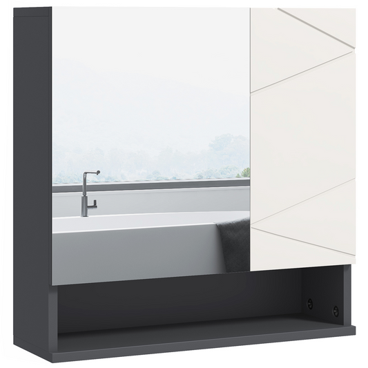 kleankin Wall Mounted Bathroom Storage Cupboard W/ Mirror and Shelf, Light Grey