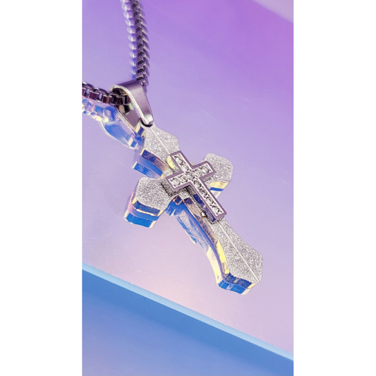 Glitter Silver Cross Necklace