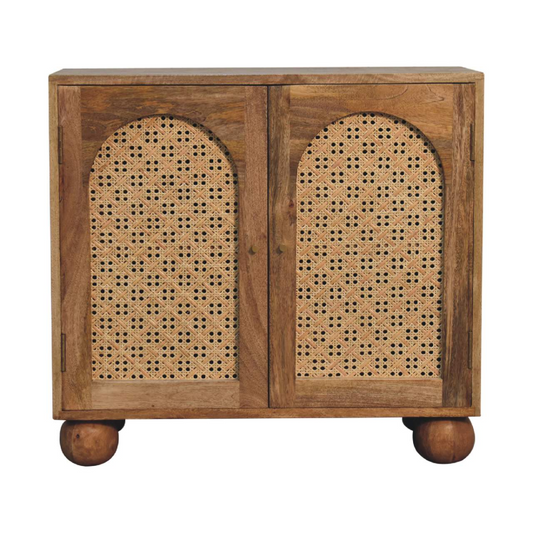 Artisan Furniture Solid Wood Rattan Ball Cabinet, Beige, 2 Doors