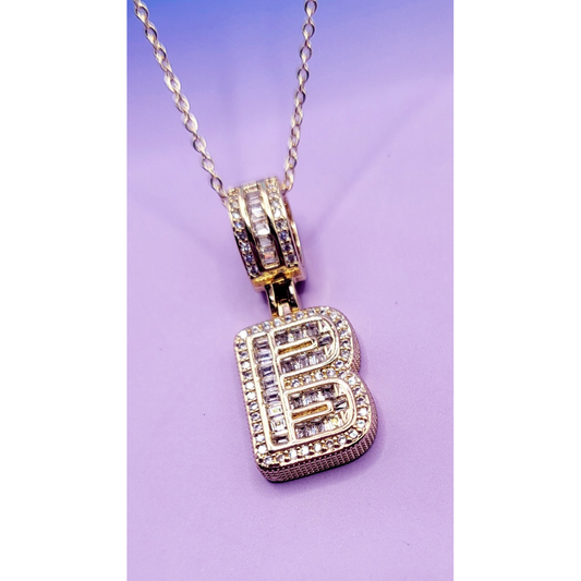 Crystal Initial Necklace Letter B