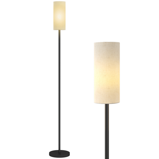 HOMCOM Floor Lamp with Linen Shade & Foot Switch for Living Room, White