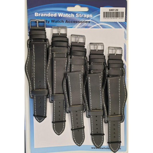Leather Black Military Watch Straps Pk5 sizes 22mm 1007BK