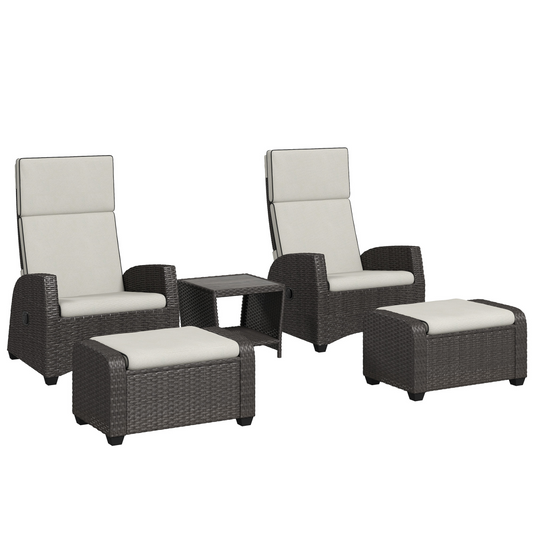 Outsunny 5 PCs Rattan Garden Furniture Set with Reclining Chairs, Brown